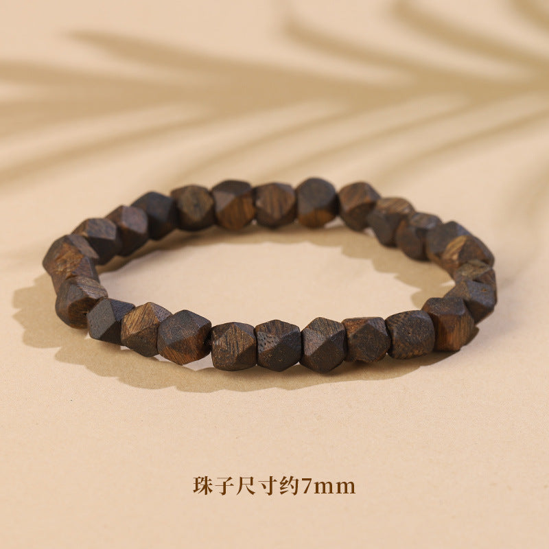 Natural Hainan Agarwood Diamond-Cut Bead Bracelet