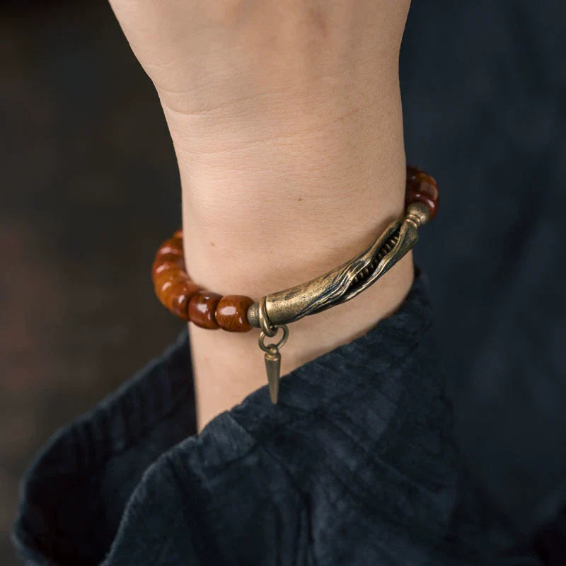 Tibetan Handmade Yak Bone Beaded Bracelet with Vintage Brass for Men and Women