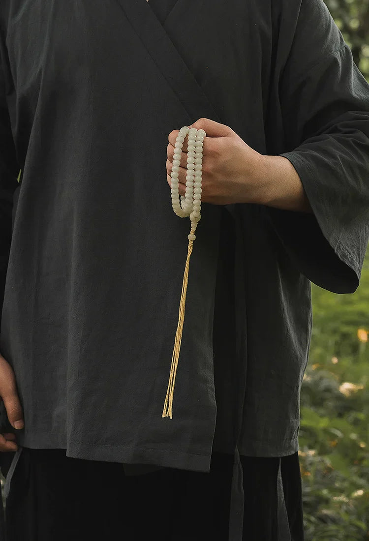 Buddha3bodhi 6.4mm*9mm White Jade Bodhi 108 Bead Mala Bodhi Seed Prayer Beads
