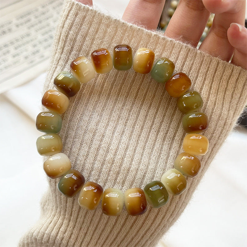 Natural Bodhi Bracelet with Burger-Shaped Beads (Multiple Colors Available)