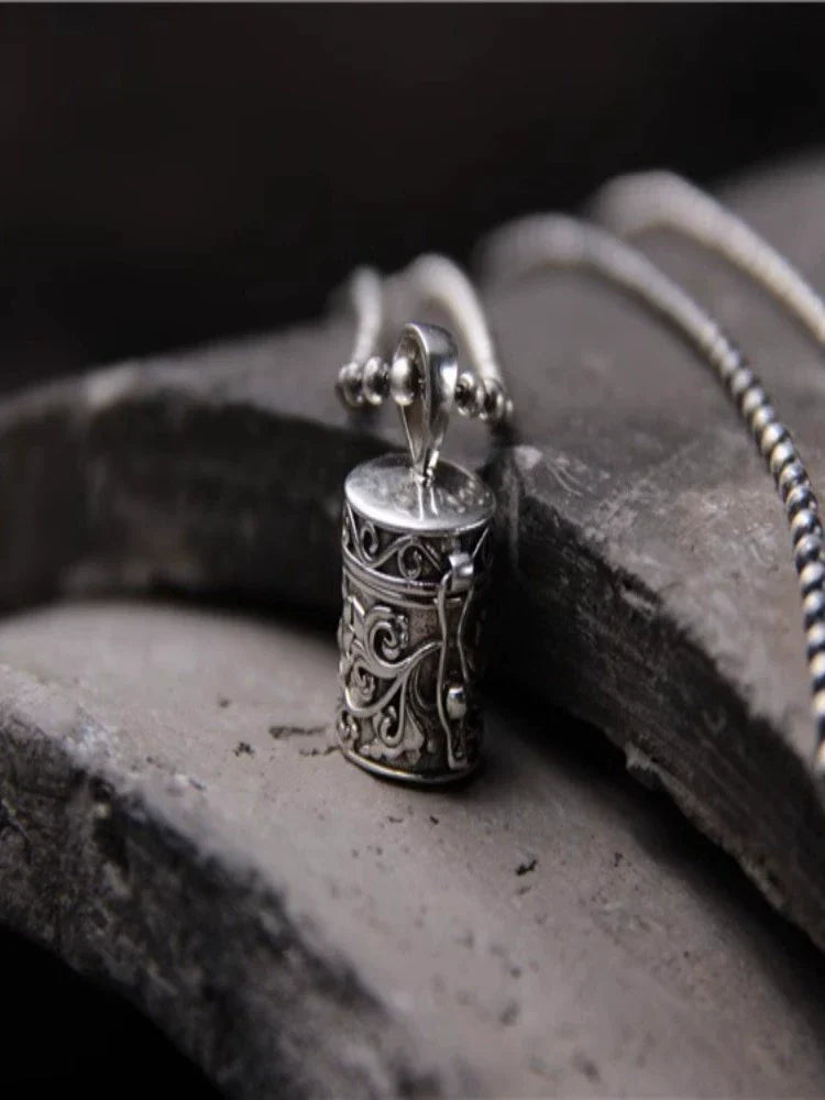S925 Sterling Silver Retro Lotus Small Bottle Gawu Box Pendant