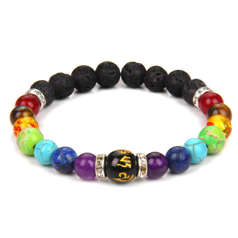 Volcanic Stone Chakra Bracelet Yoga Energy Bracelet Six-Syllable Mantra Couple Bracelet