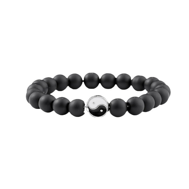 Tai Chi Yin Yang White Turquoise Bracelet Matte Black Handmade Beaded Bracelet