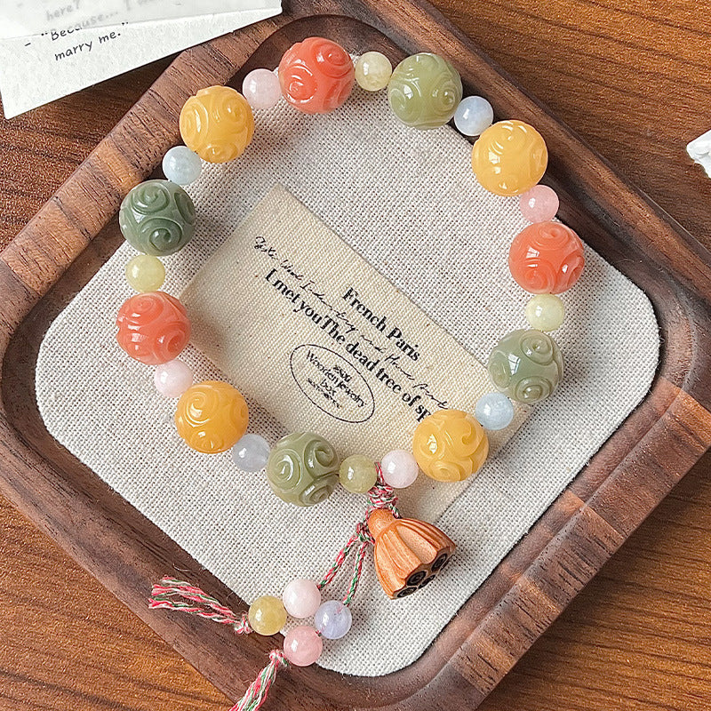 Hand-Carved Rainbow Cloud Bodhi Bracelet – Multicolor