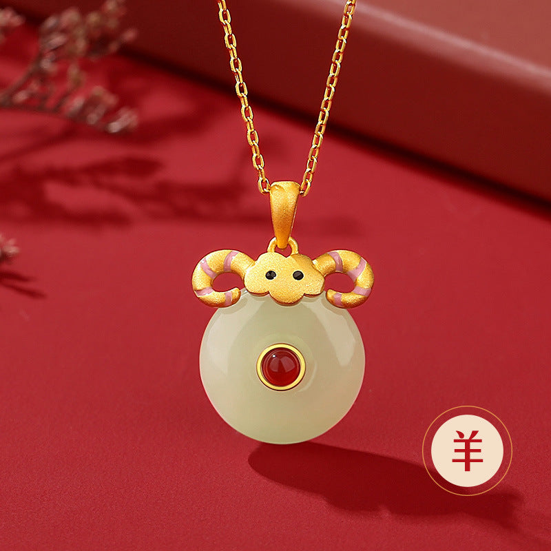 Hetian Jade Peace Circle 12 Chinese Zodiac Necklace – S925 Silver Horse Year Gift Jewelry