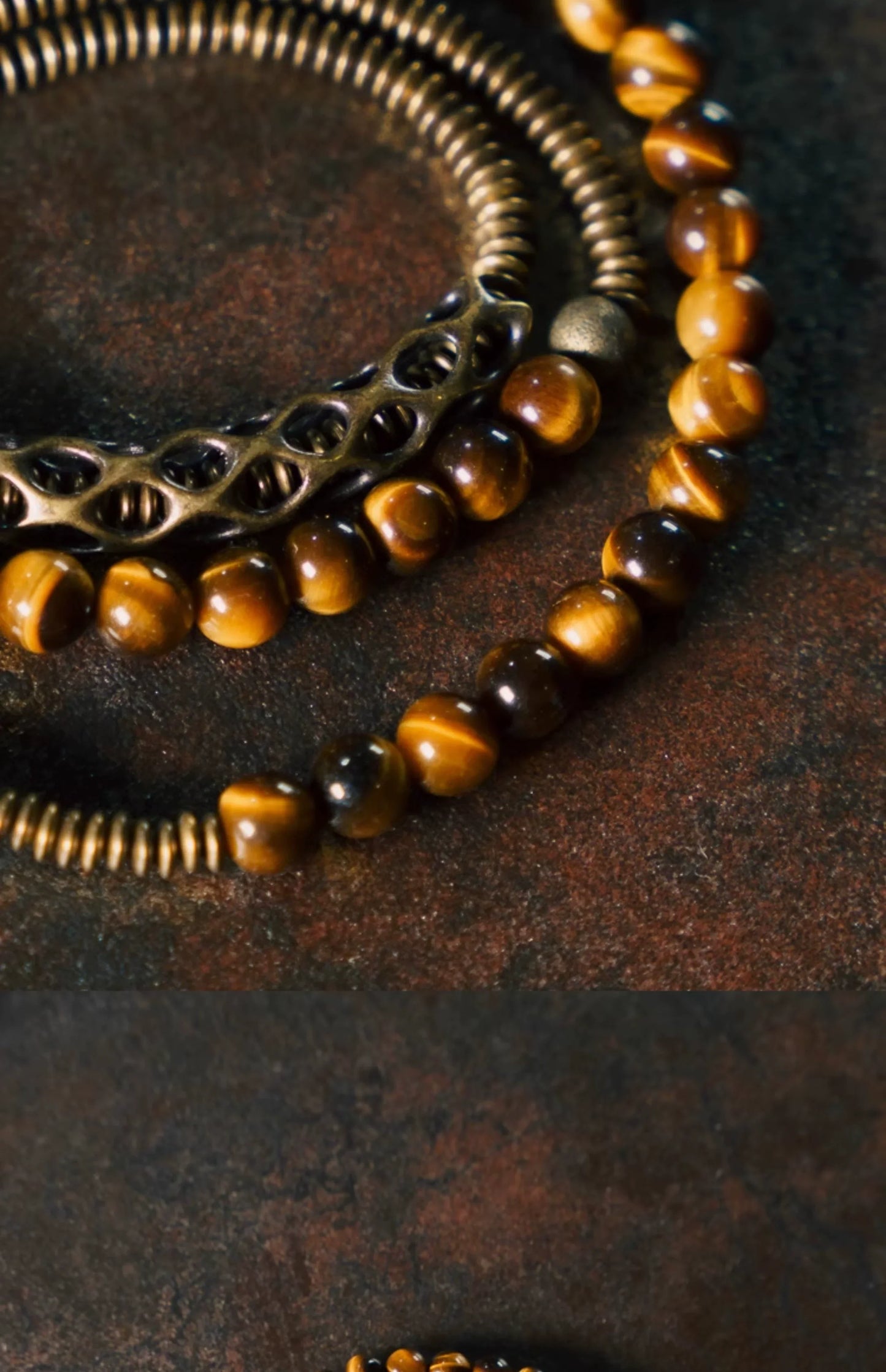 Vintage Multi-Layer Tiger Eye Beaded Bracelet Handmade Brass Accent Jewelry for Men & Women