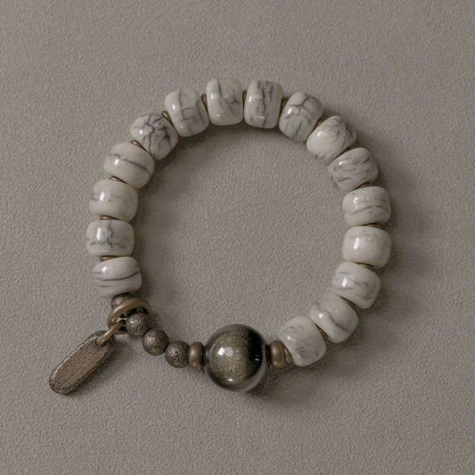 Tibetan Yak Bone & Golden Obsidian Bracelet with Brass Accents – For Strength & Protection