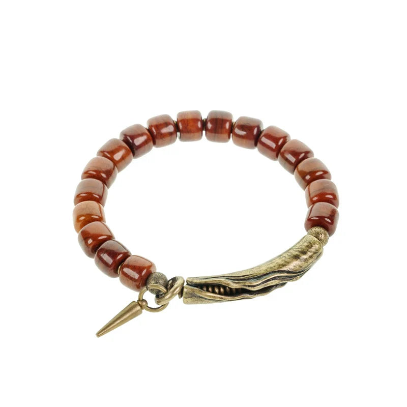 Tibetan Handmade Yak Bone Beaded Bracelet with Vintage Brass for Men and Women