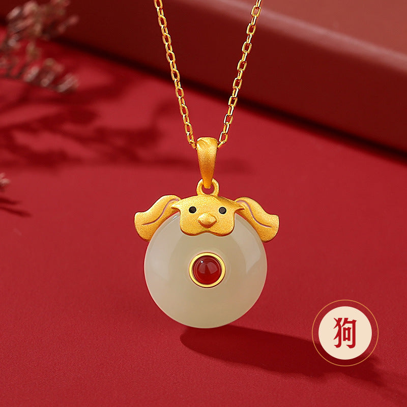 Hetian Jade Peace Circle 12 Chinese Zodiac Necklace – S925 Silver Horse Year Gift Jewelry