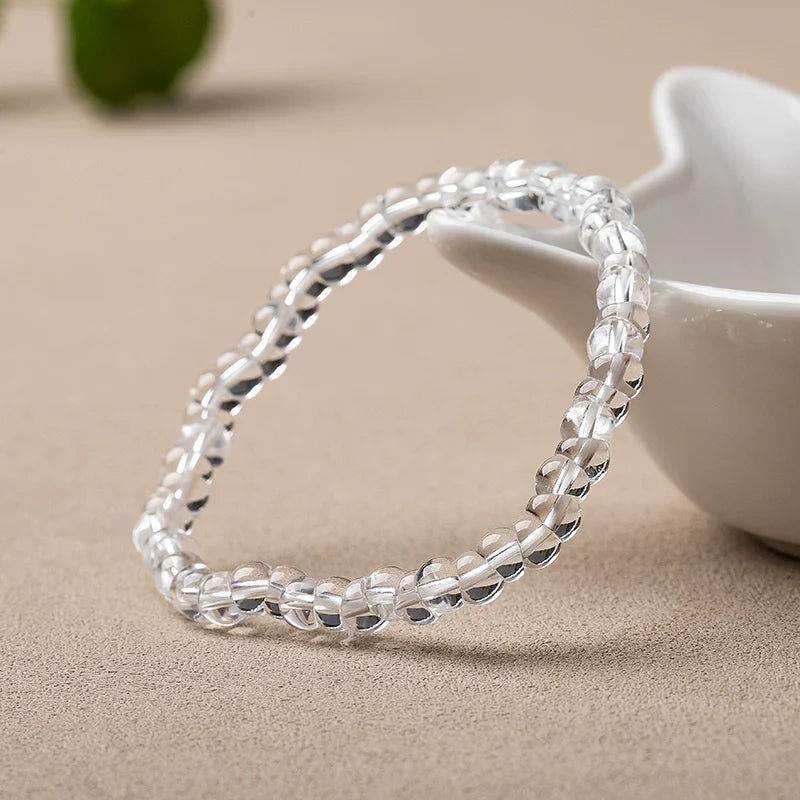 Natural White Crystal Precision-Cut Abacus Bead Bracelet - Unisex Design