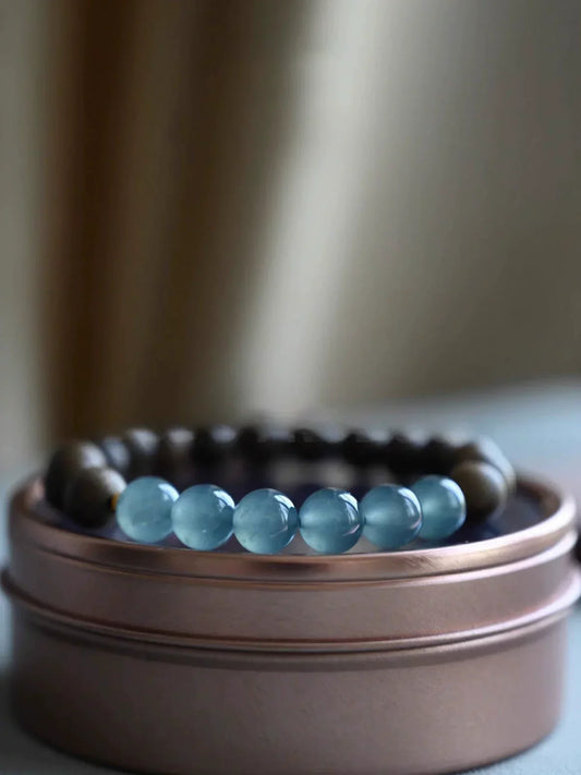 Premium Blue Ice Jadeite & Mysore Old Sandalwood Fortune Bracelet