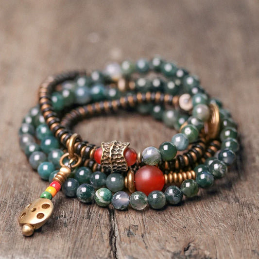 Vintage Multi-Layer Agate Bead Bracelet Buddhist Bracelet for Women