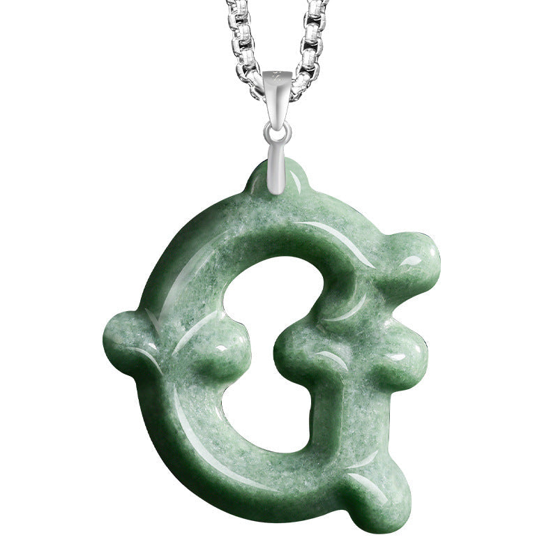 Natural A-Grade Jadeite Letter Pendant – S925 Silver Setting, Ice-Type Jade, Hip-Hop & Personalized Style
