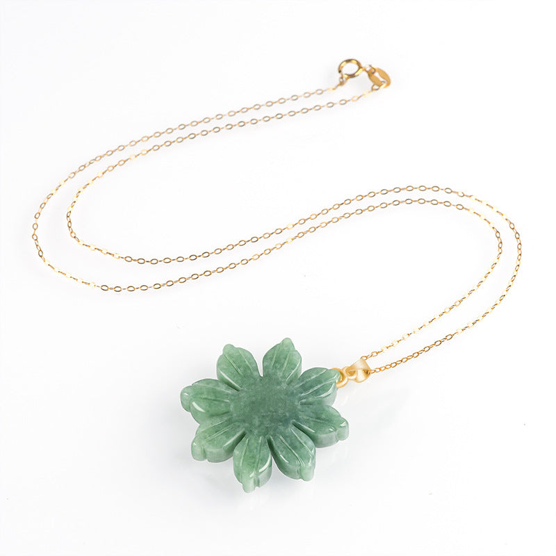 Natural Jadeite Sunflower Pendant, S925 Silver Clasp
