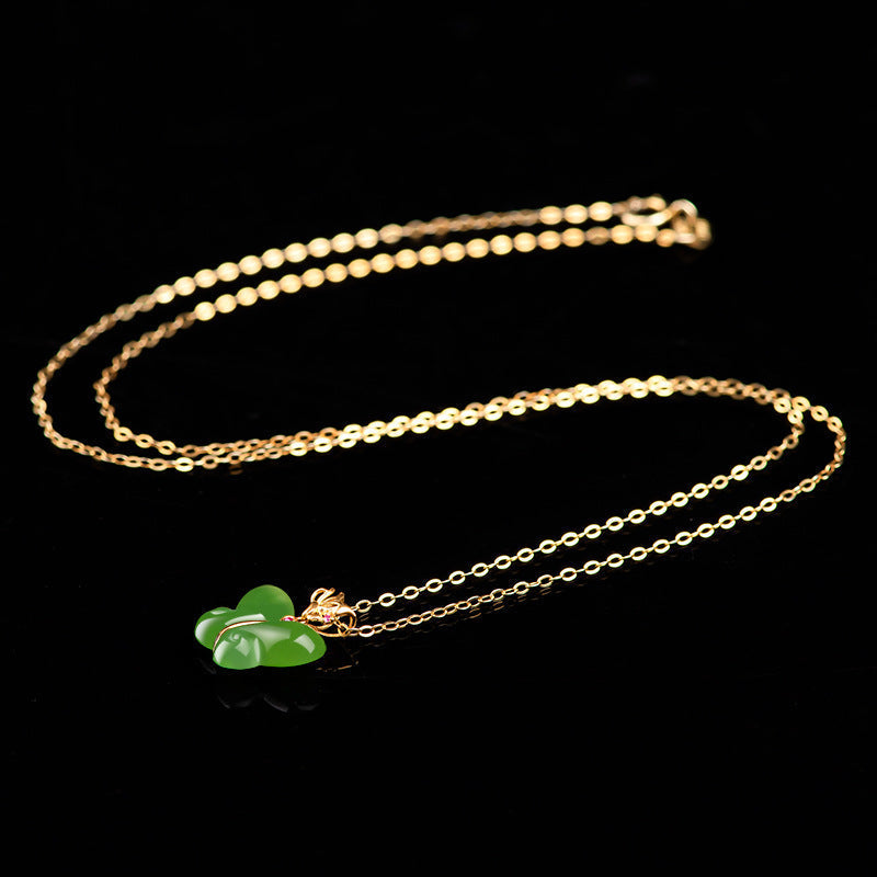Authentic Green Hetian Jade Butterfly Necklace for Women with 18K Gold Setting