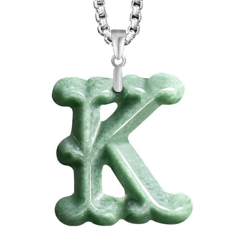 Natural A-Grade Jadeite Letter Pendant – S925 Silver Setting, Ice-Type Jade, Hip-Hop & Personalized Style