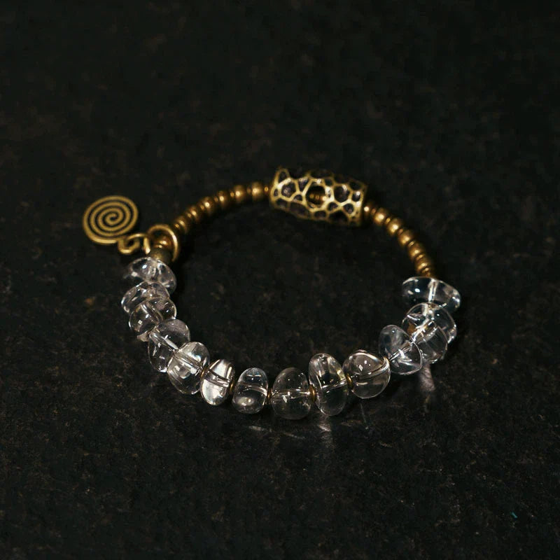 White Quartz & Brass Single-Strand Bracelet – Calm & Clarity for Women