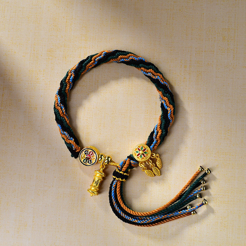 Tibetan Braided Colorful Samsara Bracelet – Green Tara & Zambhala Blessings