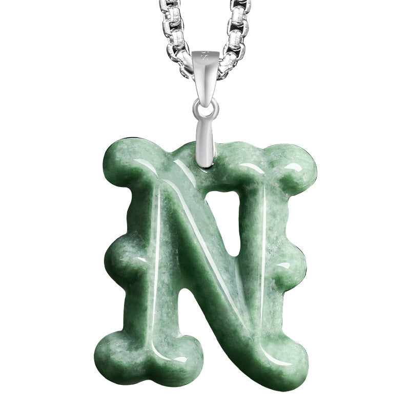 Natural A-Grade Jadeite Letter Pendant – S925 Silver Setting, Ice-Type Jade, Hip-Hop & Personalized Style