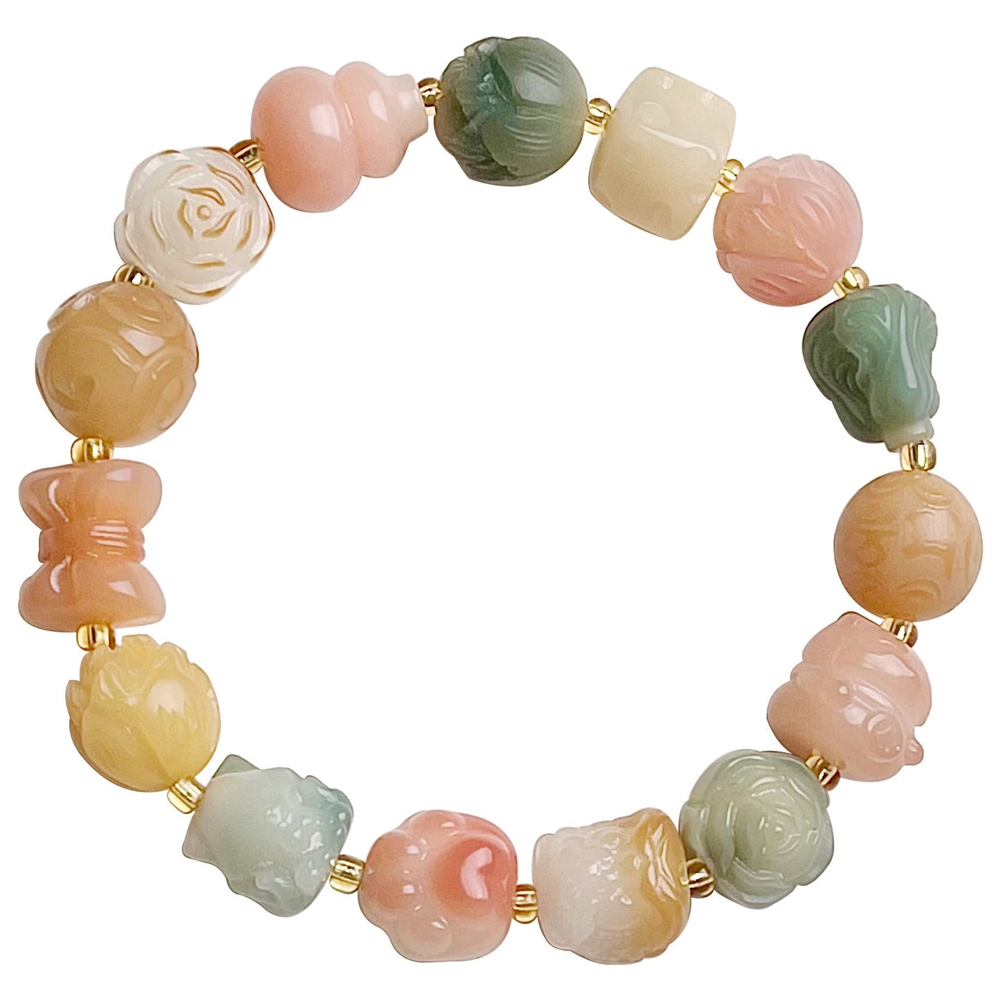 Lucky Multi-Treasure Bodhi Bead Bracelet – Hand-Carved Natural Bodhi
