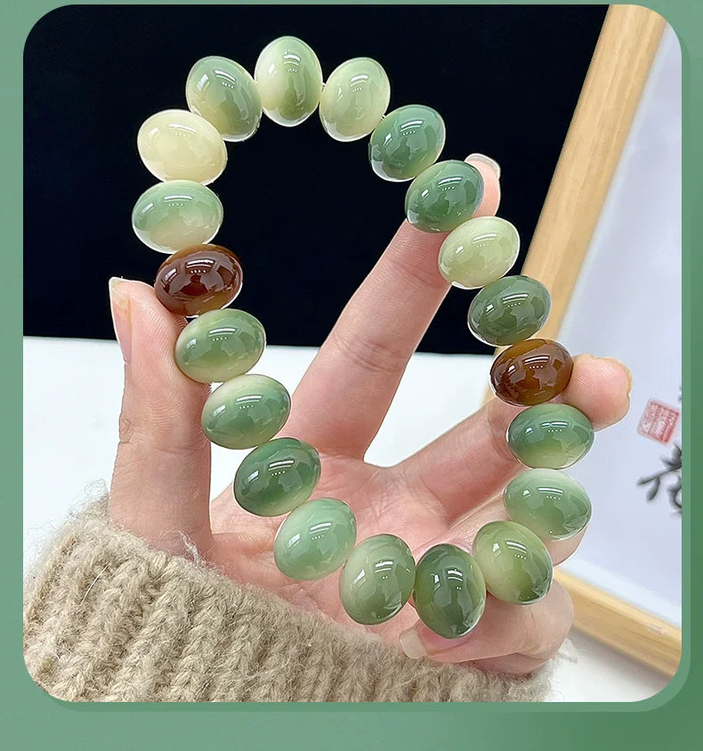 Natural Color Jade-Bodied Bodhi Prayer Bead Bracelet, 14mm
