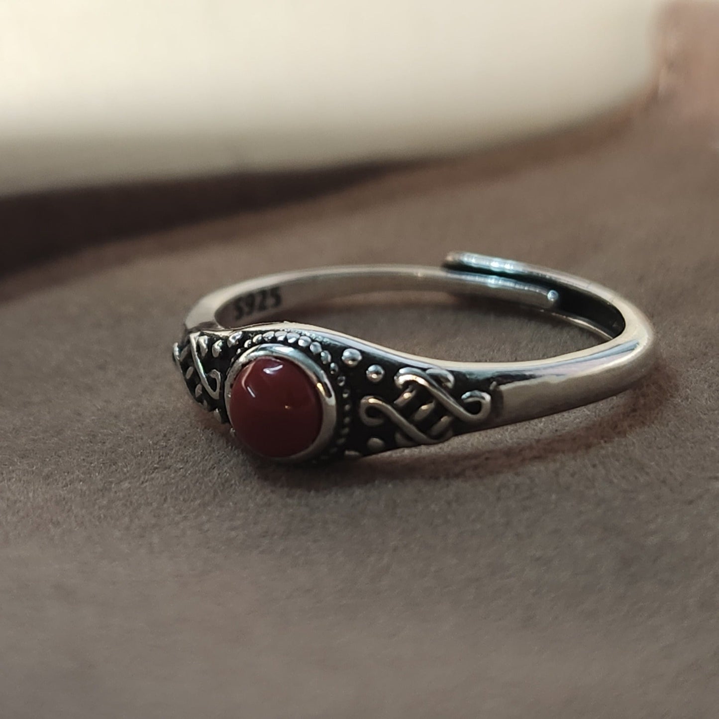 S925 Sterling Silver Vintage Adjustable Agate Turquoise Ring