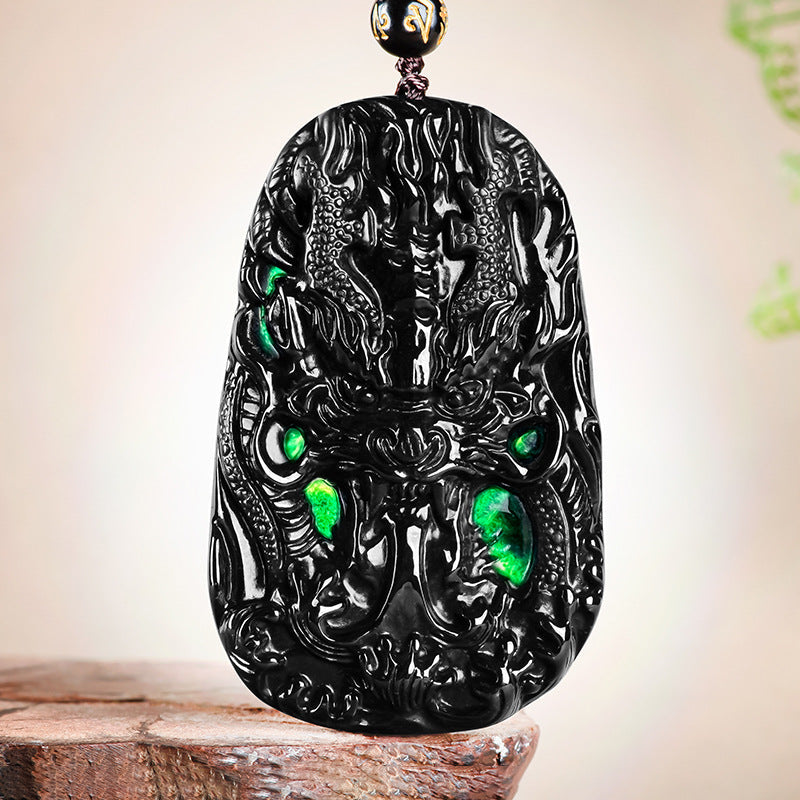 Natural A-Grade Black Jadeite Dragon King Pendant – Zodiac Dragon Ice Jade Necklace Unisex