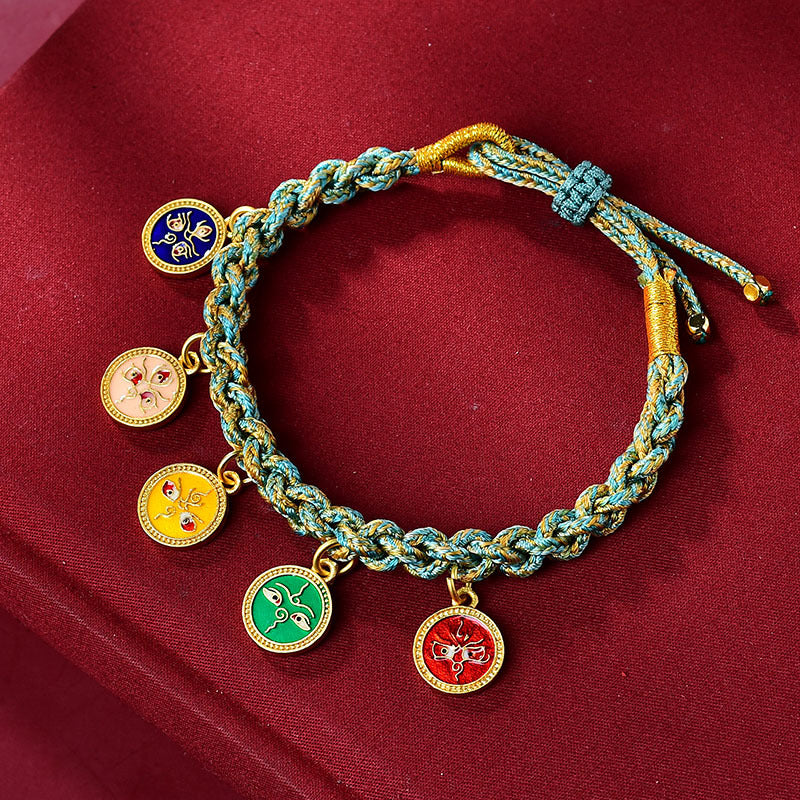 Tibetan Five Wealth Gods Colorful Handmade Braided Bracelet for Abundance