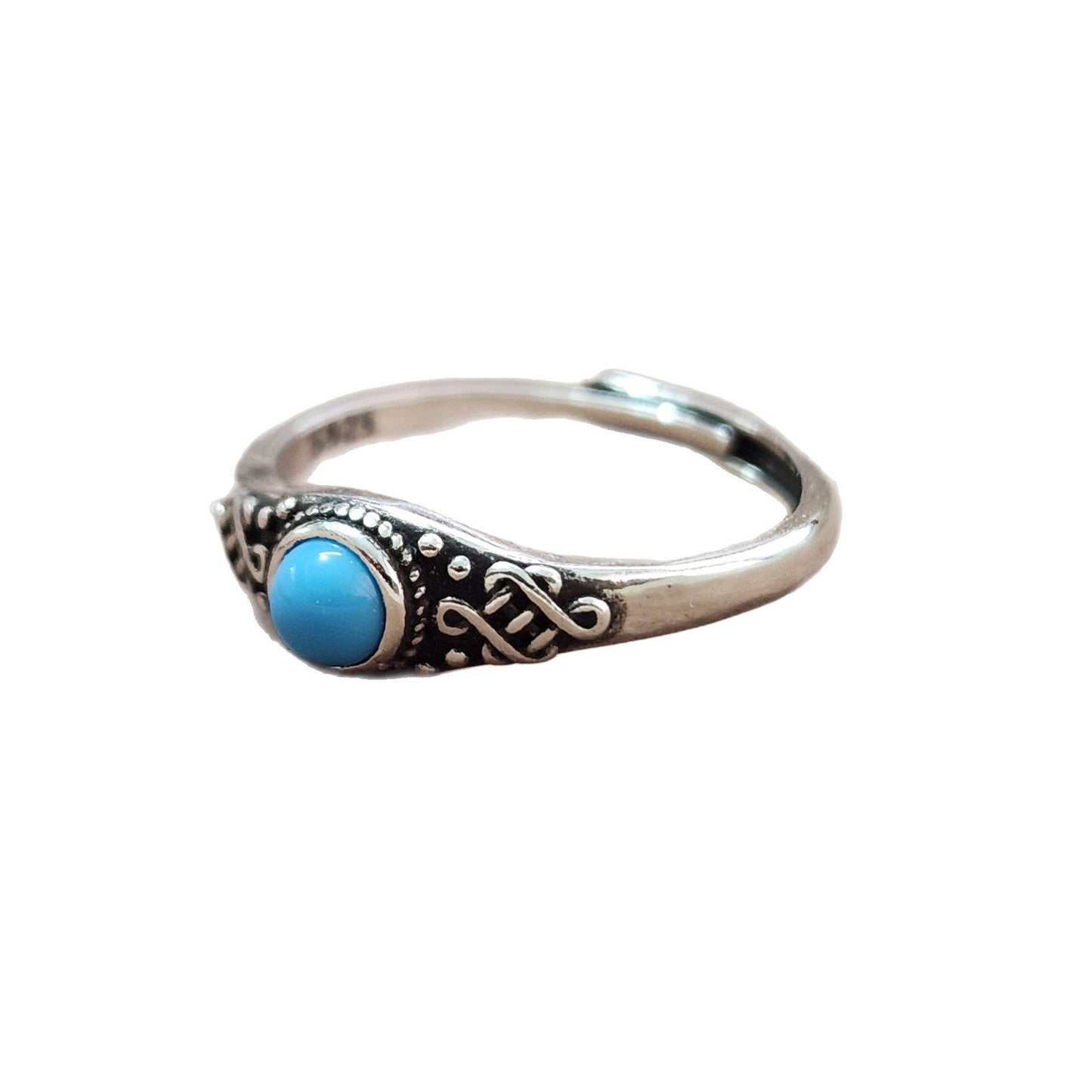 S925 Sterling Silver Vintage Adjustable Agate Turquoise Ring