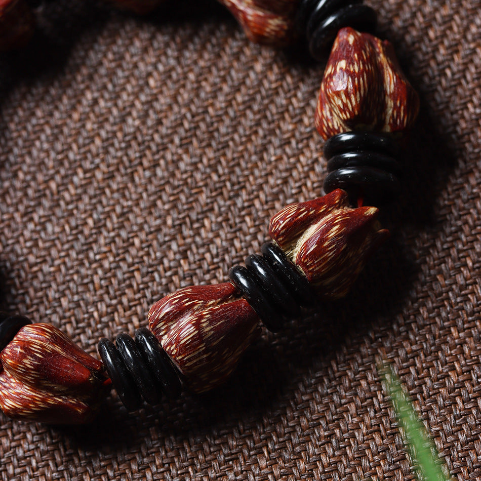 Natural Blood Lotus Bodhi Bracelet – Hand-Carved Lotus Handheld Prayer Beads