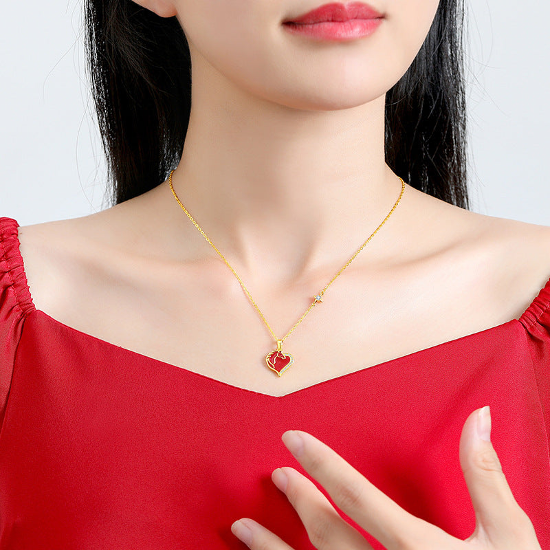 S925 Sterling Silver Year of the Horse Jewelry – Heart-shaped Diamond-Embedded Necklace, Bracelet, and Earrings