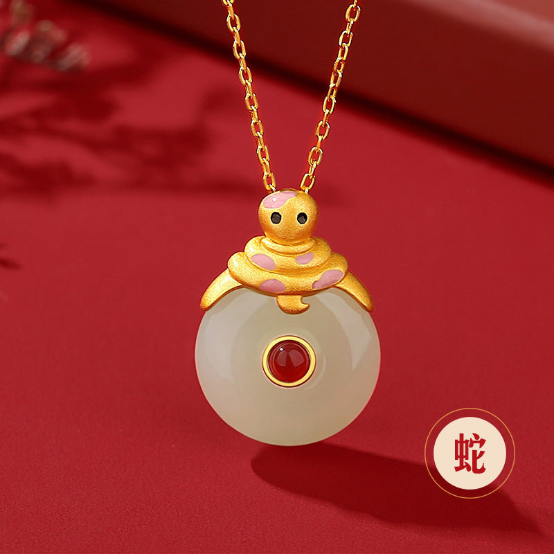 Hetian Jade Peace Circle 12 Chinese Zodiac Necklace – S925 Silver Horse Year Gift Jewelry