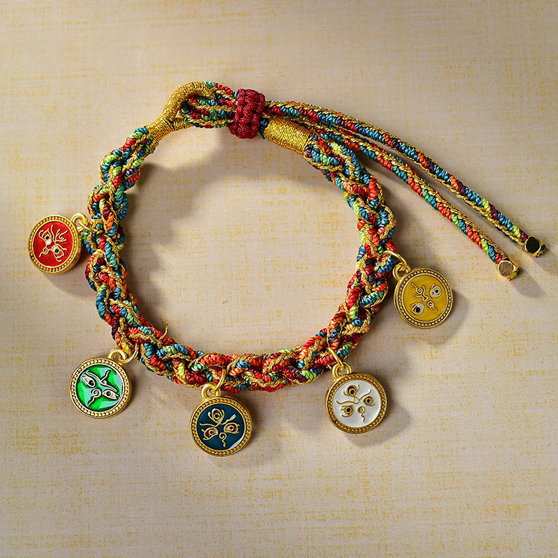 Tibetan Five Wealth Gods Blessing Bracelet – Handwoven with Green Tara Energy