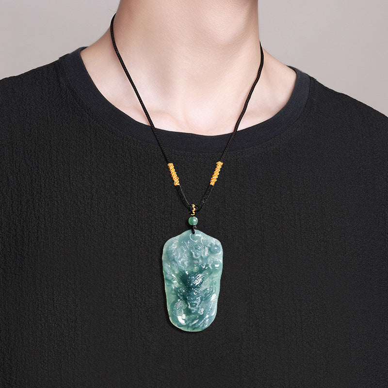 Natural Blue Water Jadeite Dragon Pendant – A-Grade Jade, Powerful Zodiac Talisman for Strength & Prosperity