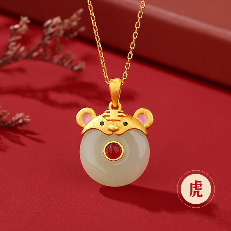 Hetian Jade Peace Circle 12 Chinese Zodiac Necklace – S925 Silver Horse Year Gift Jewelry