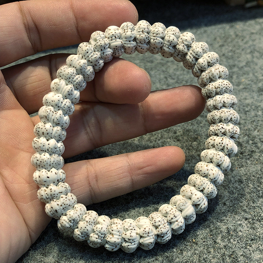 Natural White High-Density Star and Moon Bodhi Bracelet with Lotus-Shaped Beads for Men and Women