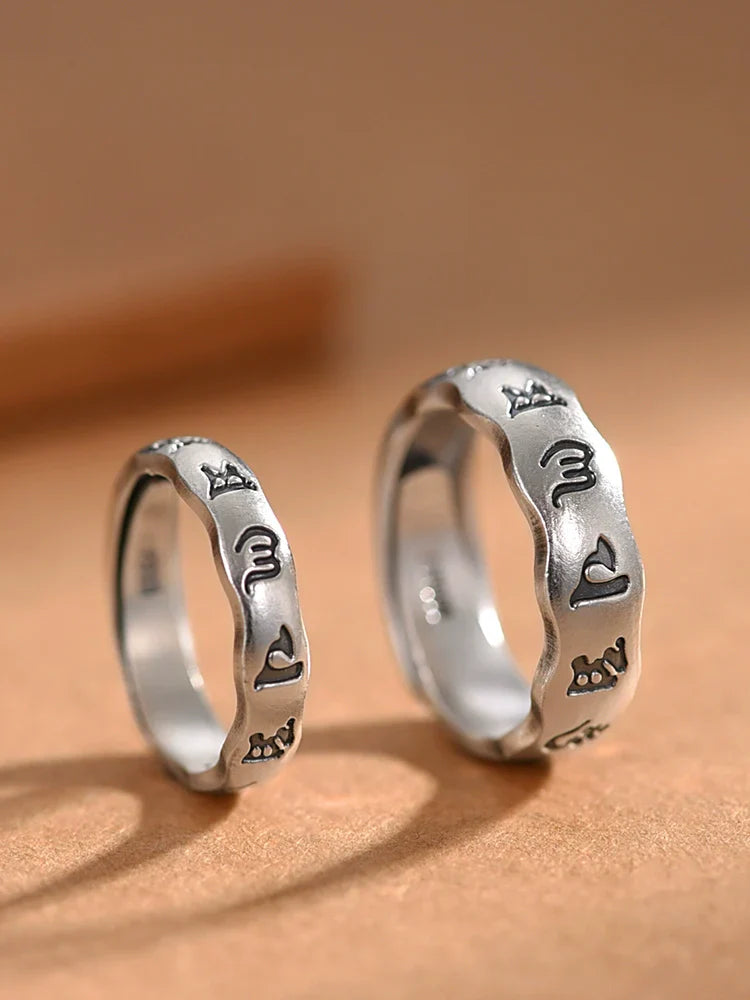 Buddha3bodhi Tibetan Pure Silver Six-Syllable Mantra Couple Rings
