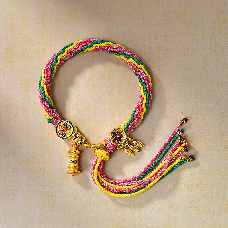 Tibetan Braided Colorful Samsara Bracelet – Green Tara & Zambhala Blessings