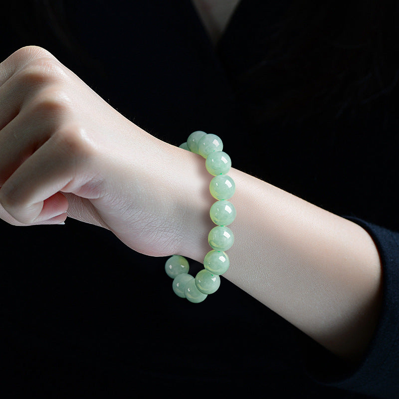 Natural Burmese A-Grade Jadeite Round Bead Bracelet – 13mm Beads, Spiritual Healing & Protection