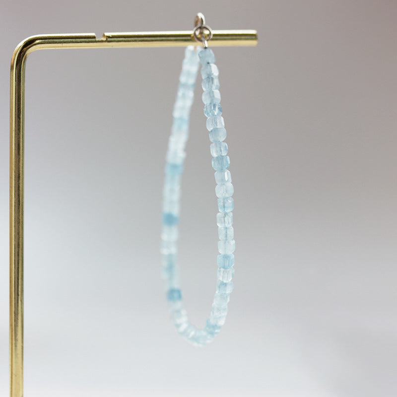 Aquamarine Bracelet Natural Crystal Sugar Cube Beads for Women