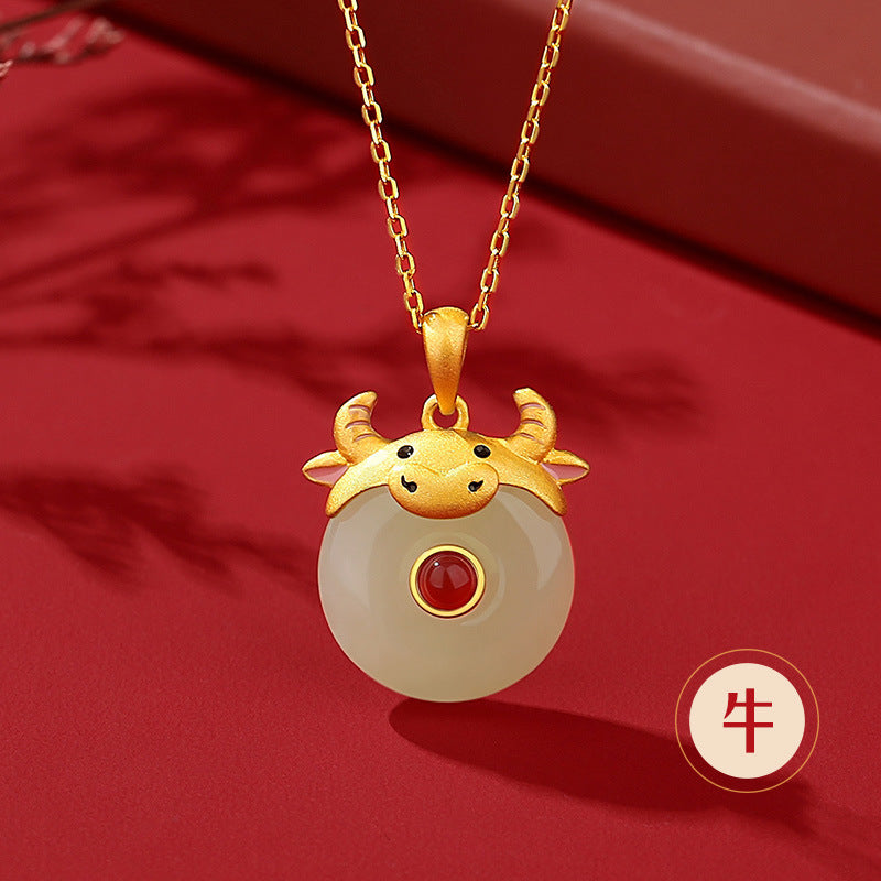 Hetian Jade Peace Circle 12 Chinese Zodiac Necklace – S925 Silver Horse Year Gift Jewelry