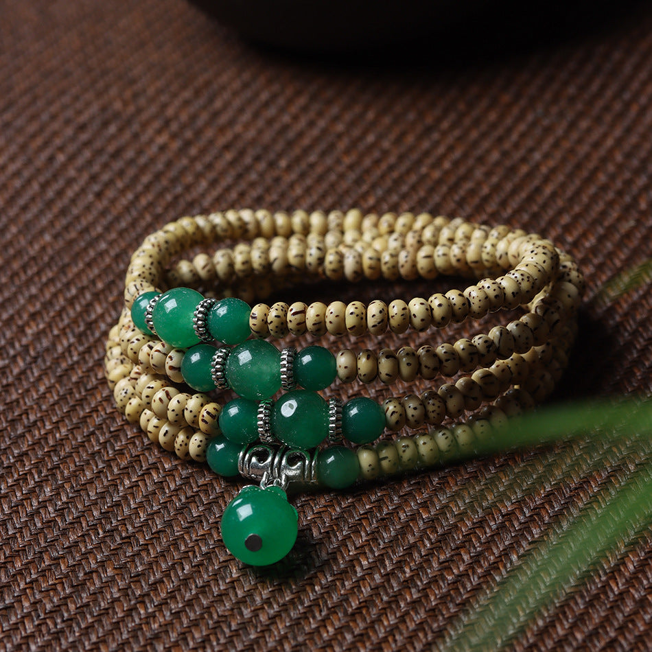 Mini Star and Moon Bodhi Bracelet with Green Agate Accent – 3×5mm
