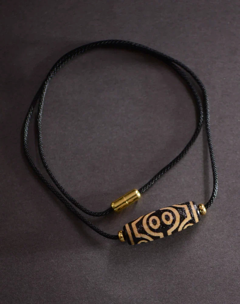 Tibetan Nine-Eyed Beads Pendant Unisex Dzi Beads Necklace