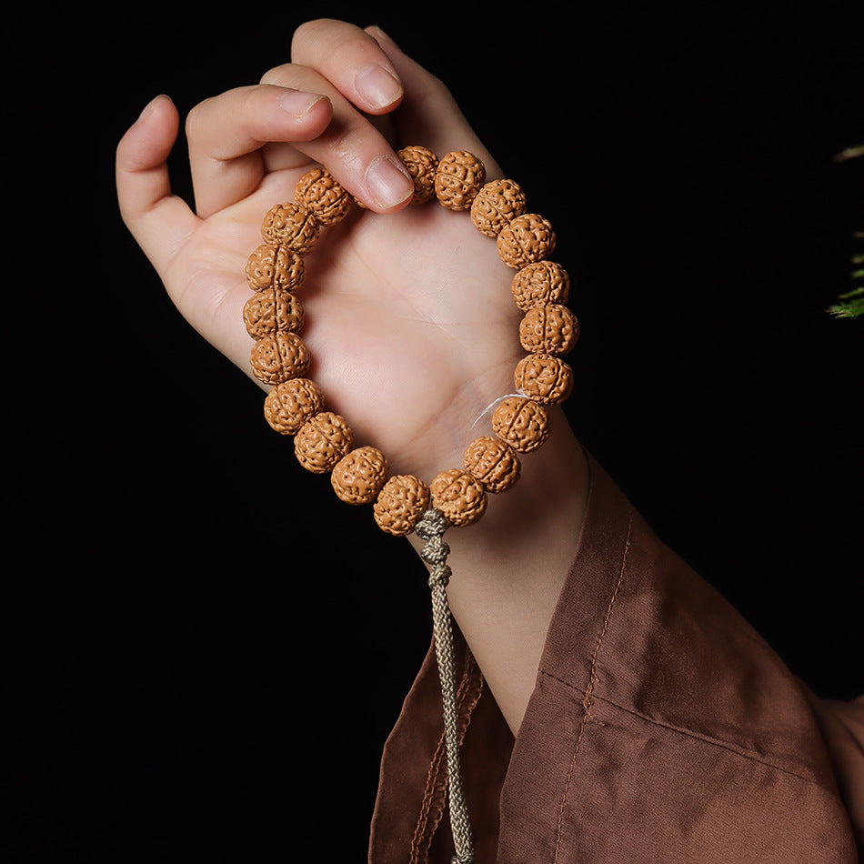 Natural Rudraksha Pumpkin Double Dragon Bracelet, 13-16mm Beads