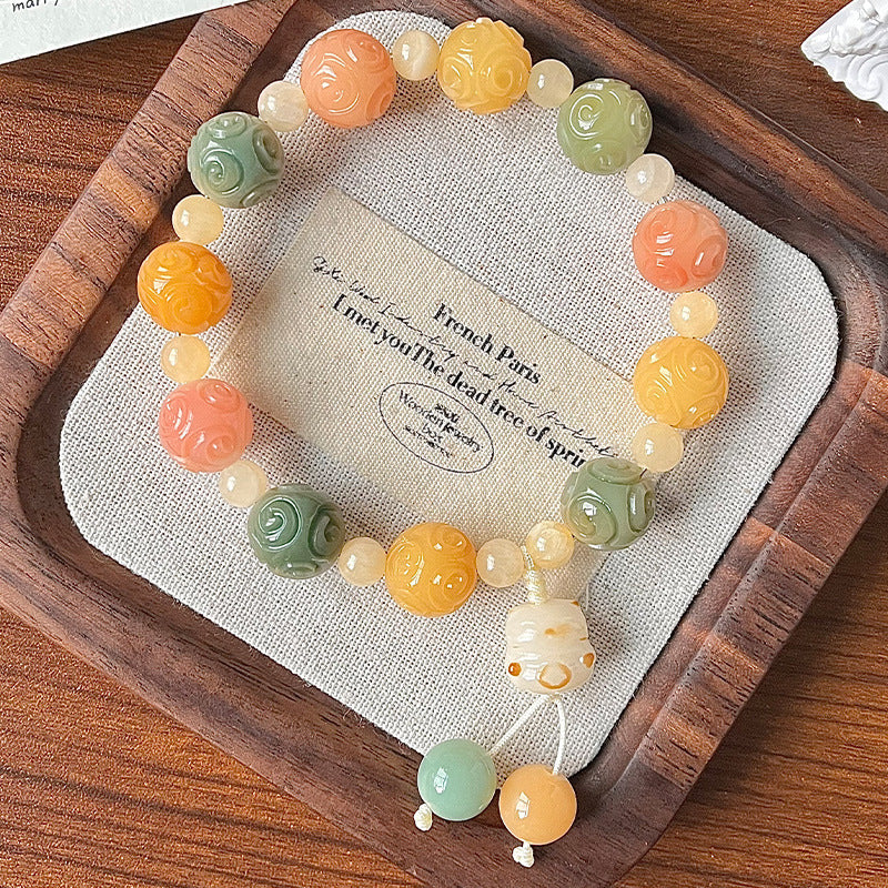 Hand-Carved Rainbow Cloud Bodhi Bracelet – Multicolor