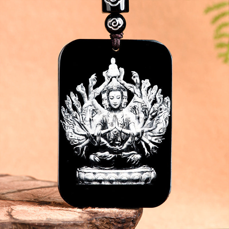 Natural Aged Black Jadeite Pendant – Eight Guardian Birth Buddhas Zodiac Statue, Unisex, Customizable Design