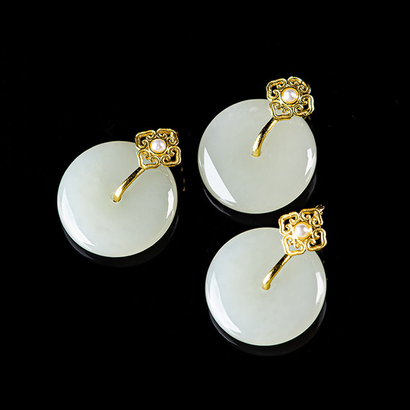 Natural Aged Hetian White Jade Peace Circle Pendant – Women’s Talisman of Safety & Harmony