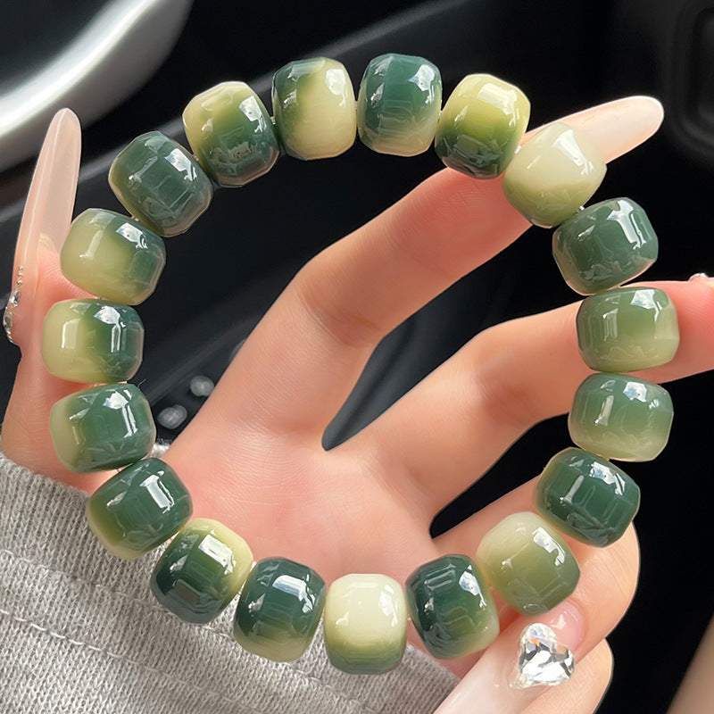 Natural Bodhi Bracelet with Burger-Shaped Beads (Multiple Colors Available)