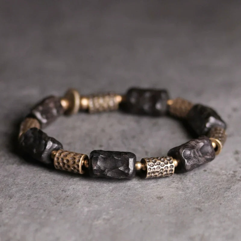 Tibetan Spiritual Jewelry Hand-Carved Ebony & Brass Bracelet for Protection