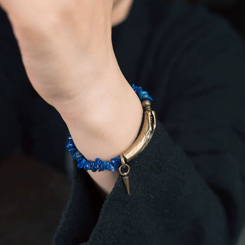 Irregular Lapis & Brass Single-Strand Bracelet